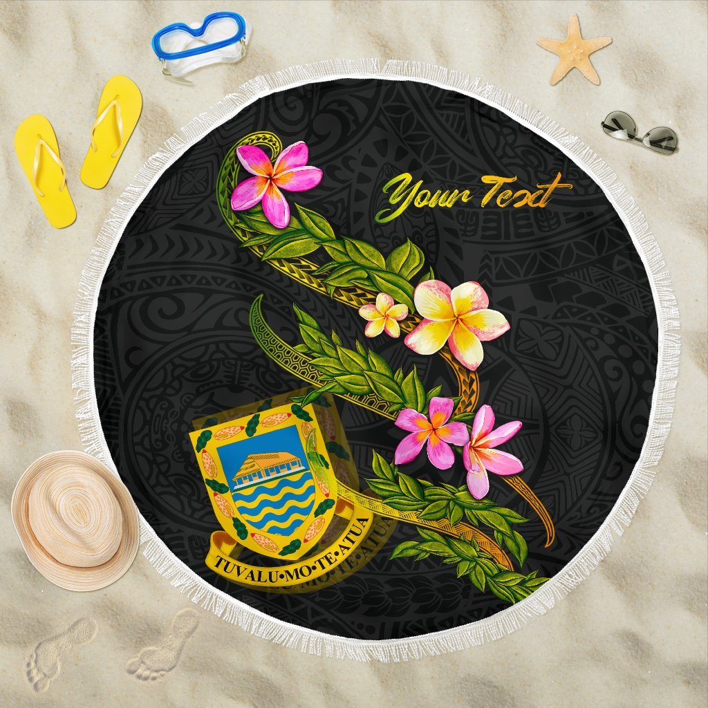 Tuvalu Custom Personalised Beach Blanket - Plumeria Tribal ONE STYLE ONE SIZE BLACK - Polynesian Pride