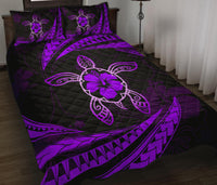 Hawaii Quilt Bed Set - Hibiscus Turtle Tribal Waves Purple - Polynesian Pride