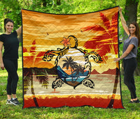 Hawaii Turtle Coconut Tree Premium Quilt Yellow - Polynesian Pride