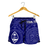 Guam Personalised Women's Shorts - Guam Seal With Polynesian Tattoo Style (Blue) - Polynesian Pride