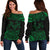 Hawaii Polynesian Women's Off Shoulder Sweater - Green Sea Turtle Art - Polynesian Pride