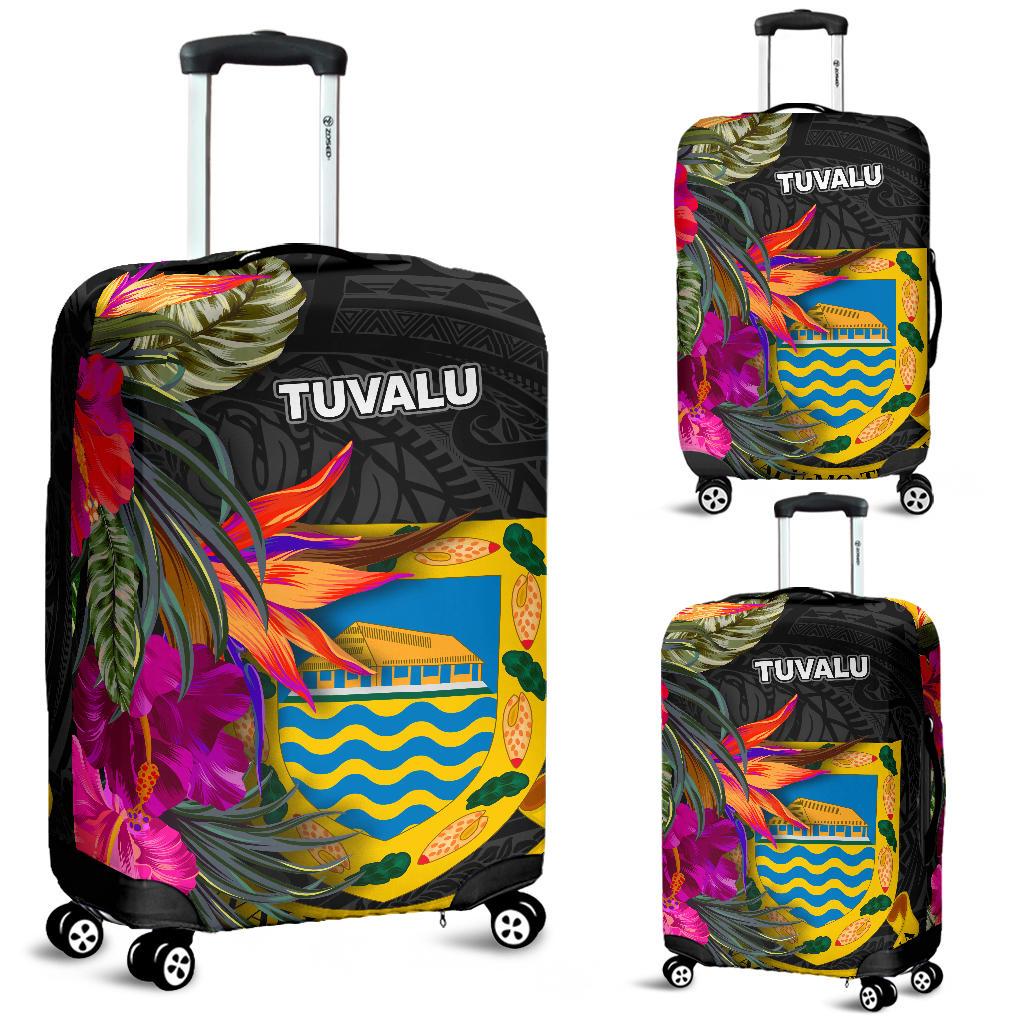 Tuvalu Luggage Covers - Hibiscus Polynesian Pattern Black - Polynesian Pride