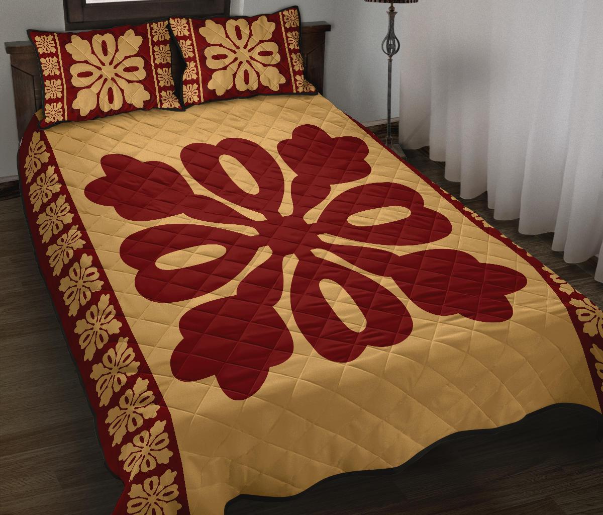 Hawaiian Quilt Pattern Heart Quilt Bed Set - Polynesian Pride