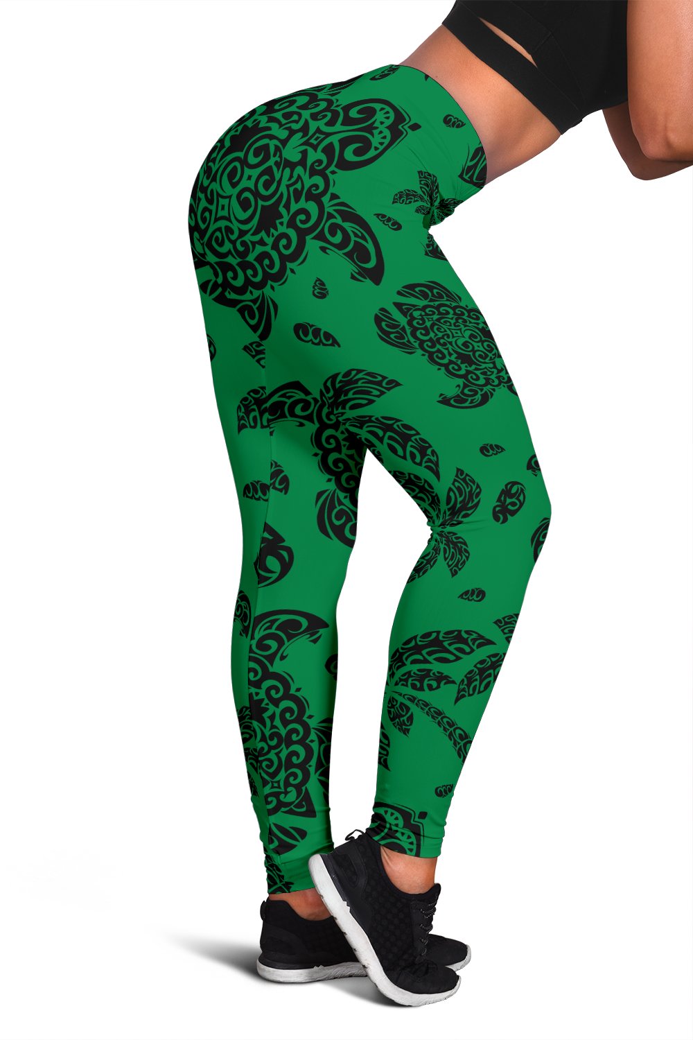 Polynesian Turtle Palm And Sea Pebbles Green Hawaii Women's Leggings AH Green - Polynesian Pride