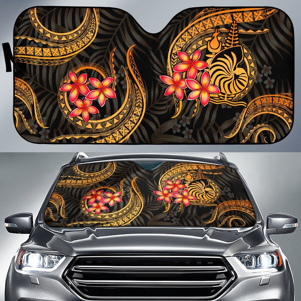 New Caledonia Auto Sun Shades - Gold Plumeria Auto Sun Shade Universal Fit GOLD - Polynesian Pride