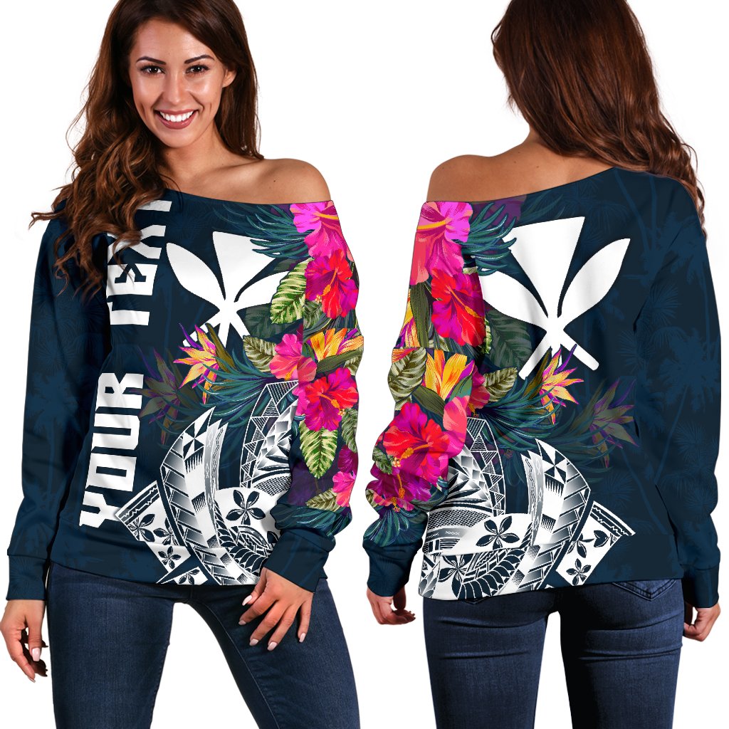 Polynesian Hawaii Custom Personalised Off Shoulder Sweater - Summer Vibes Blue - Polynesian Pride