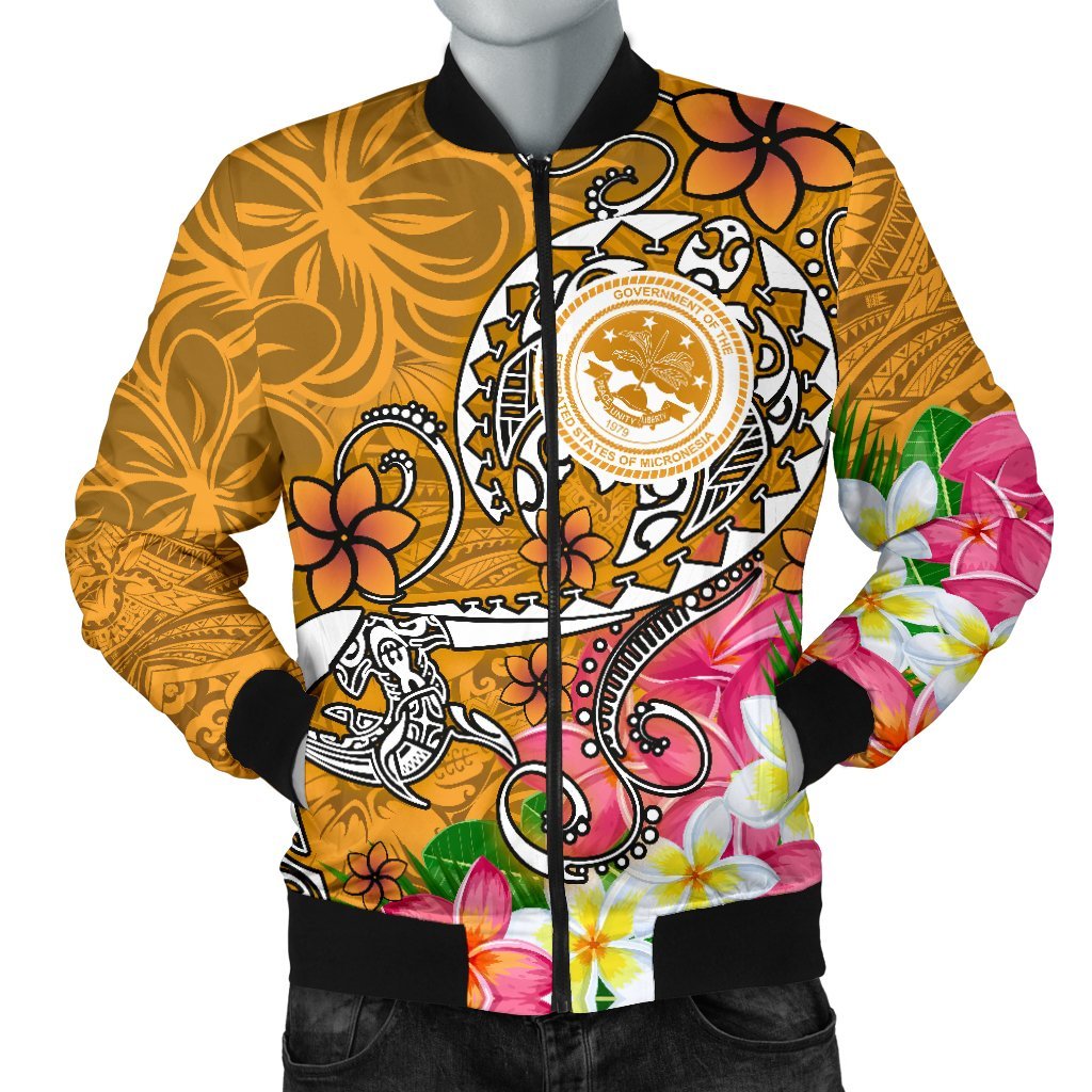 FSM Men's Bomber Jacket - Turtle Plumeria (Gold) Gold - Polynesian Pride