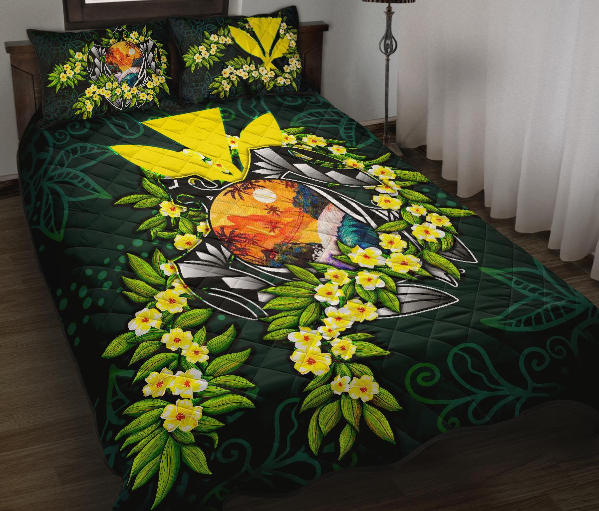 Polynesian Hawaii Quilt Bed Set - Ti Leaf Lei Turtle Green - Polynesian Pride