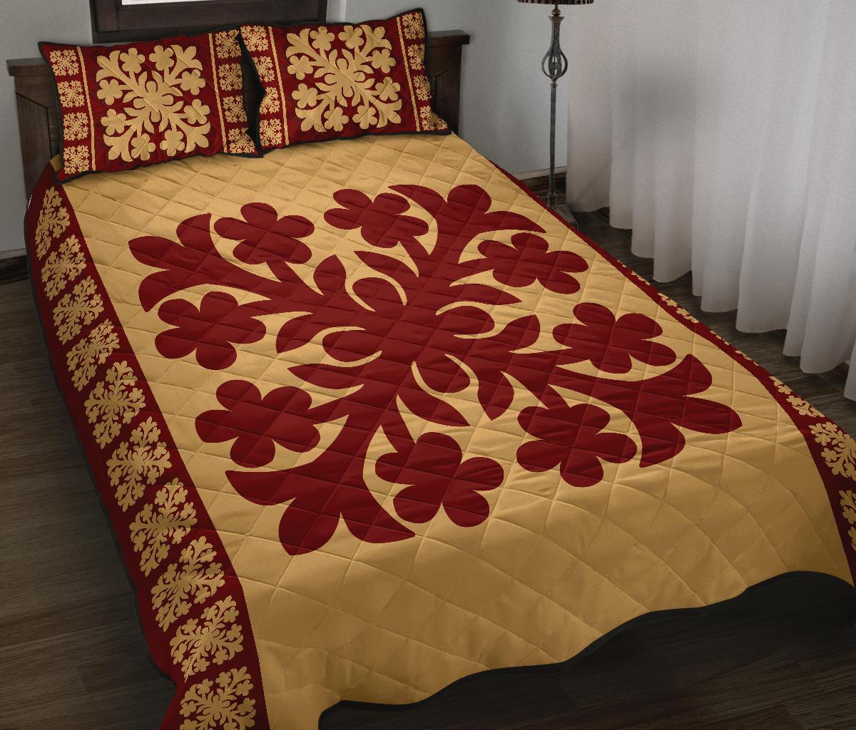 Hawaiian Quilt Pattern Flower Guide Quilt Bed Set - Polynesian Pride