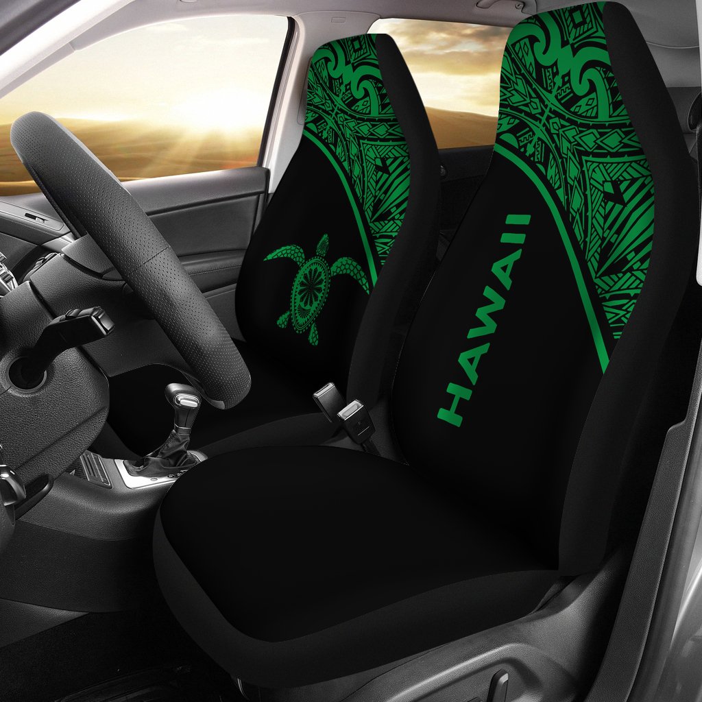 Hawaii Car Seat Covers - Polynesian Turtle Tattoo Green Curve Universal Fit Green - Polynesian Pride