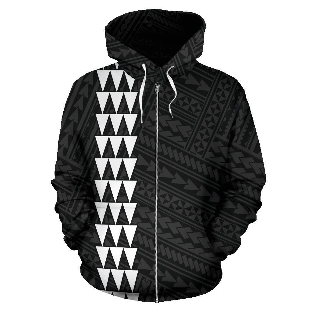 Polynesian Kakau Hammerhead Shark Map of Hawaii Zip Hoodie White - Polynesian Pride