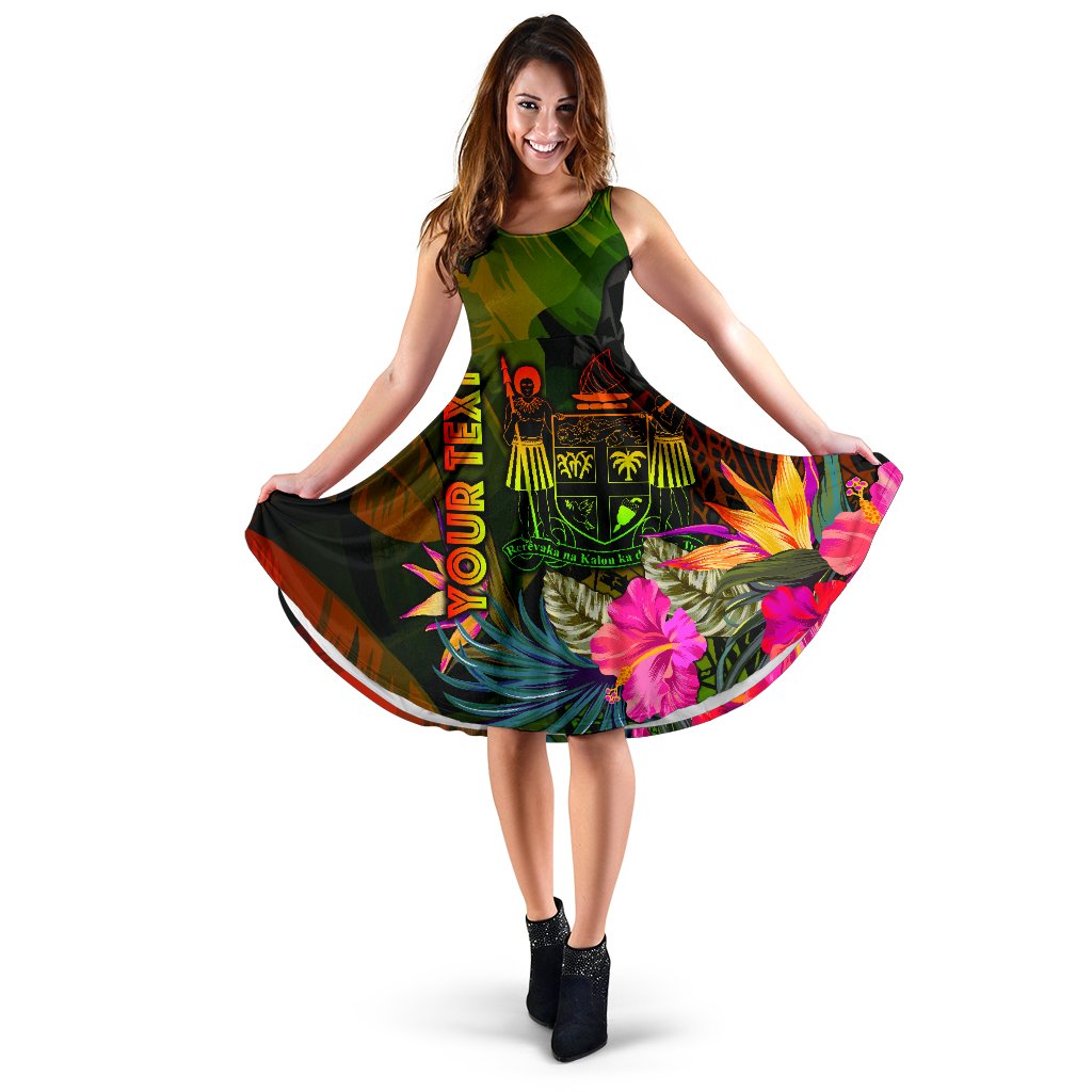 Fiji Polynesian Personalised Midi Dress - Hibiscus and Banana Leaves Women - Polynesian Pride