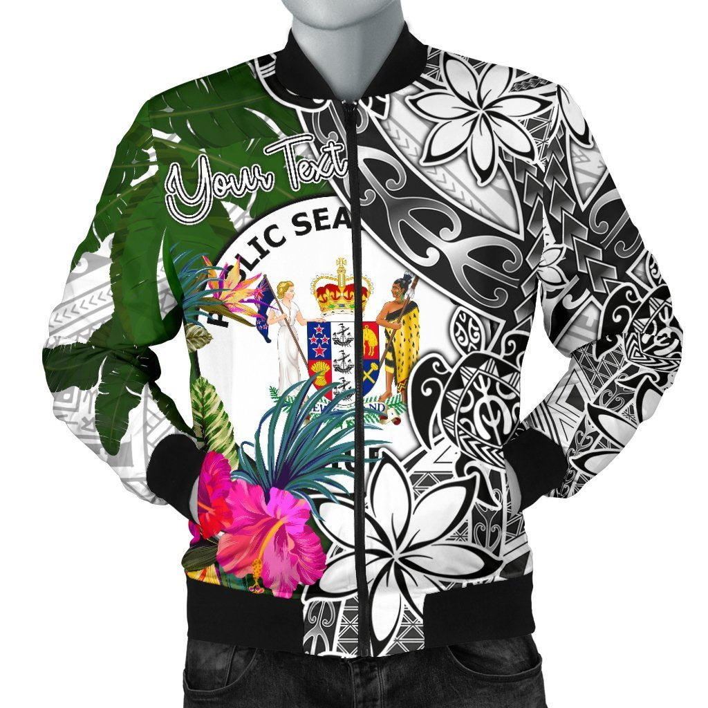 Niue Custom Personalised Men's Bomber Jacket White - Turtle Plumeria Banana Leaf White - Polynesian Pride