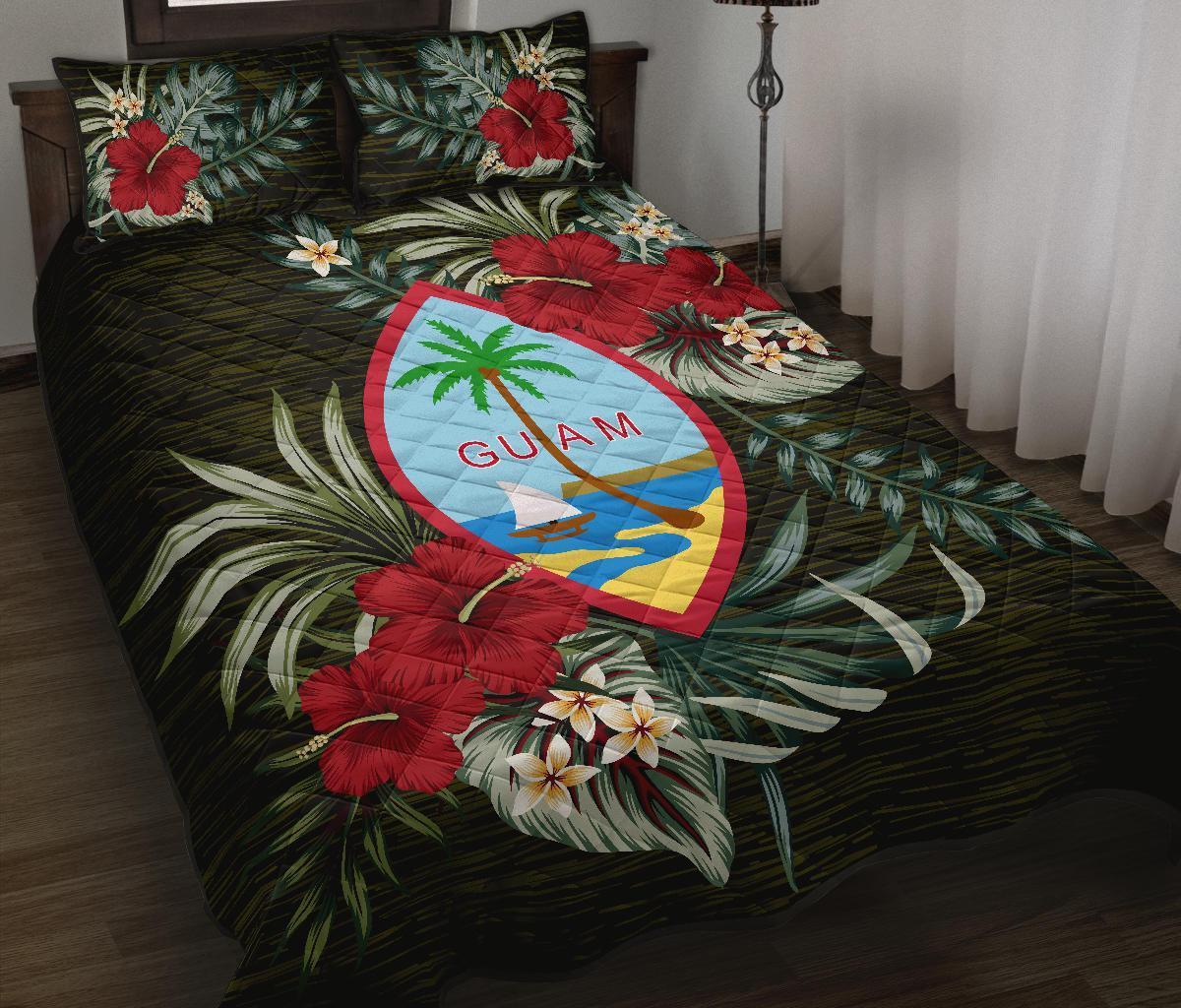 Guam Polynesian Quilt Bed Set - Special Hibiscus Black - Polynesian Pride