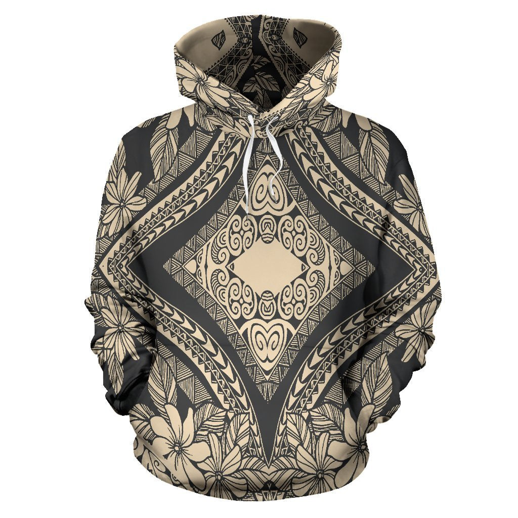 Hawaii Hoodie Polynesian Plumeria Mix Gray Pullover Unisex Art - Polynesian Pride