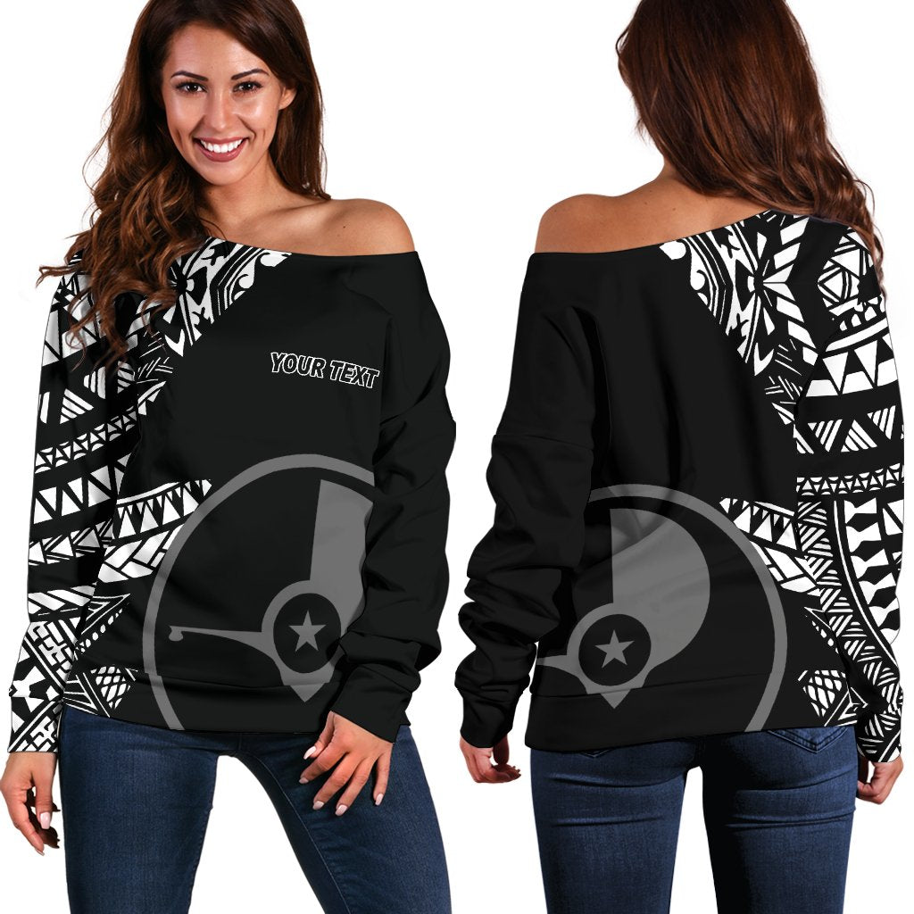 Yap Personalised Custom Women's Off Shoulder Sweater - Micronesian Pattern Flash Black Black - Polynesian Pride