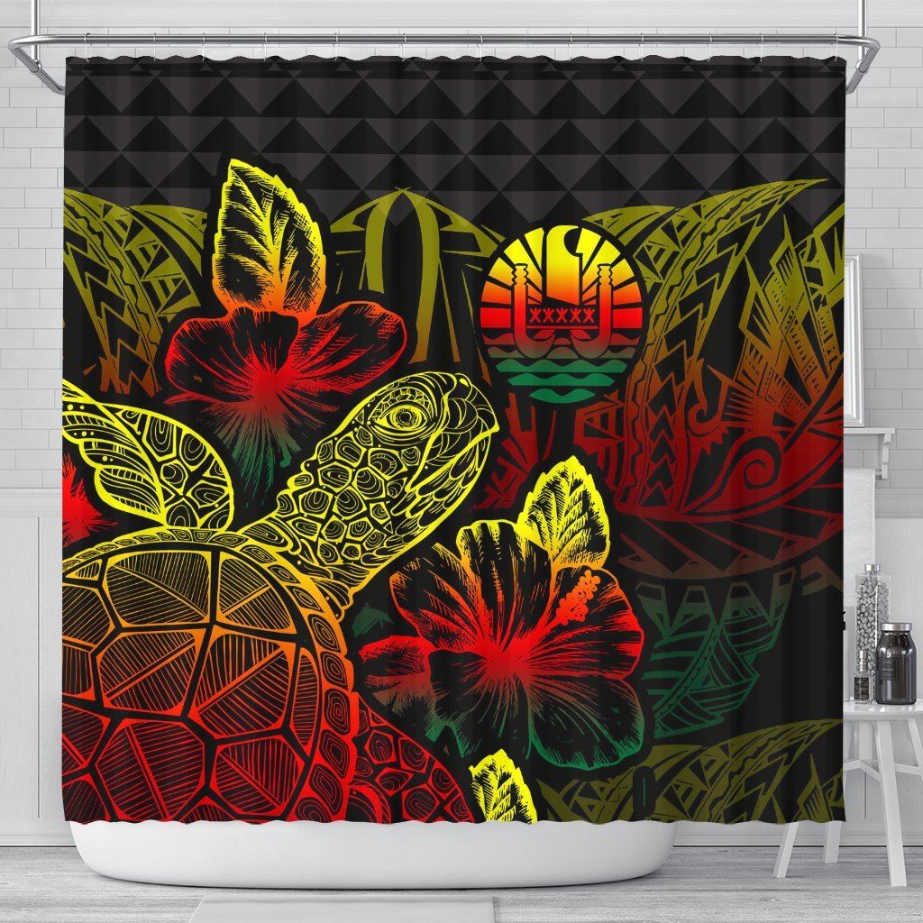 Tahiti Shower Curtain Turtle Hibiscus Reggae 177 x 172 (cm) Reggae - Polynesian Pride