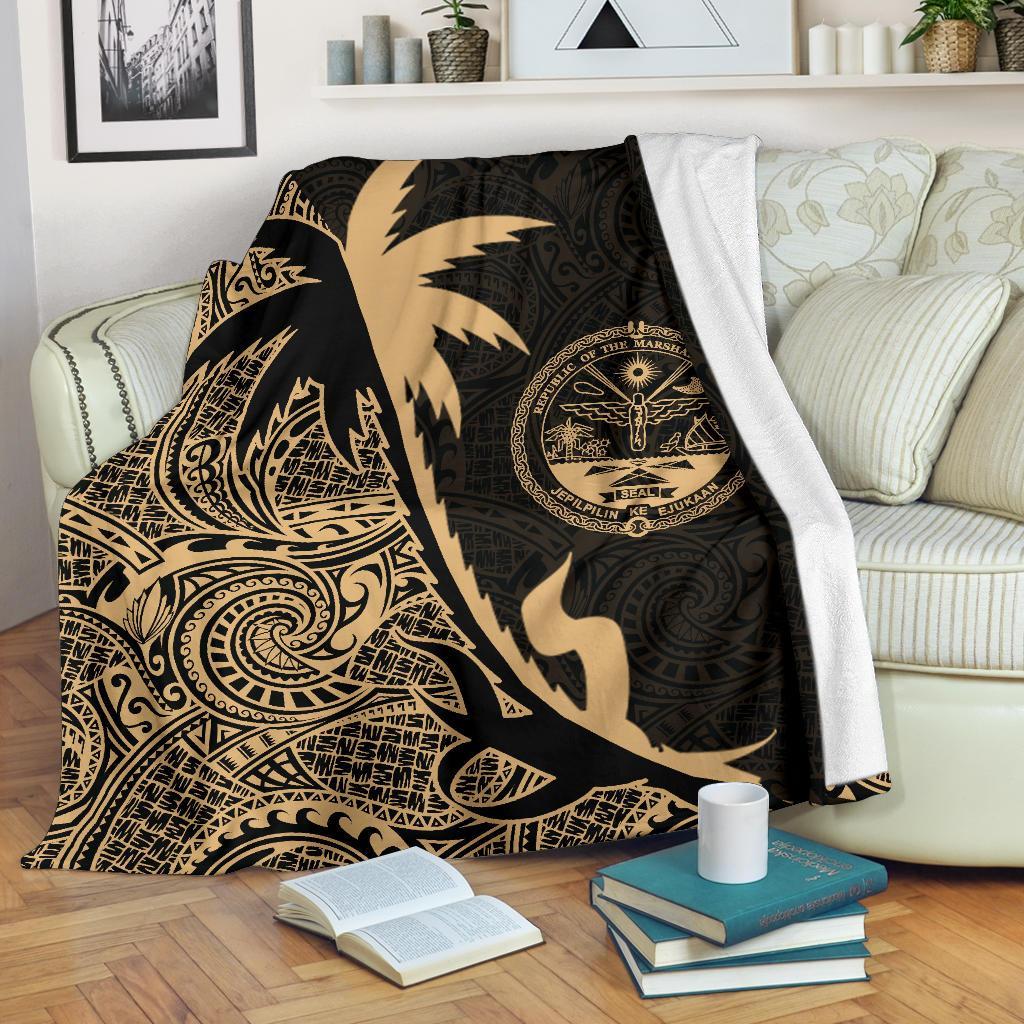 Marshall Islands Coconut Tree Premium Blanket Gold White - Polynesian Pride