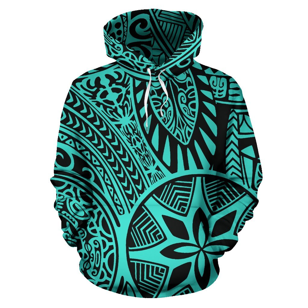 Hawaii Hoodie Polynesian Hawaiian Style Tribal Tattoo Turquoise Pullover Unisex Art - Polynesian Pride