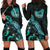 American Samoa Polynesian Hoodie Dress - Turtle With Blooming Hibiscus Turquoise Turquoise - Polynesian Pride