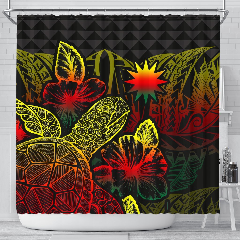 Nauru Shower Curtain Turtle Hibiscus Reggae 177 x 172 (cm) Reggae - Polynesian Pride