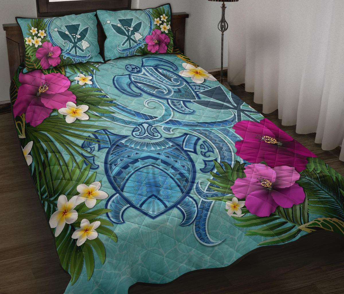 Kanaka Maoli (Hawaiian) Quilt Bed Set - Polynesian Turtle Hibiscus And Plumeria - Polynesian Pride