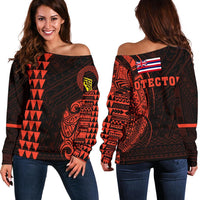 Hawaii Mauna Kea Polynesian Women's Off Shoulder Sweater - Orange Orange - Polynesian Pride