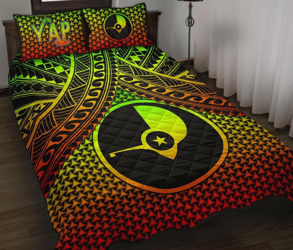 Polynesian Yap Quilt Bed Set - Reggae Vintage Polynesian Patterns Black - Polynesian Pride