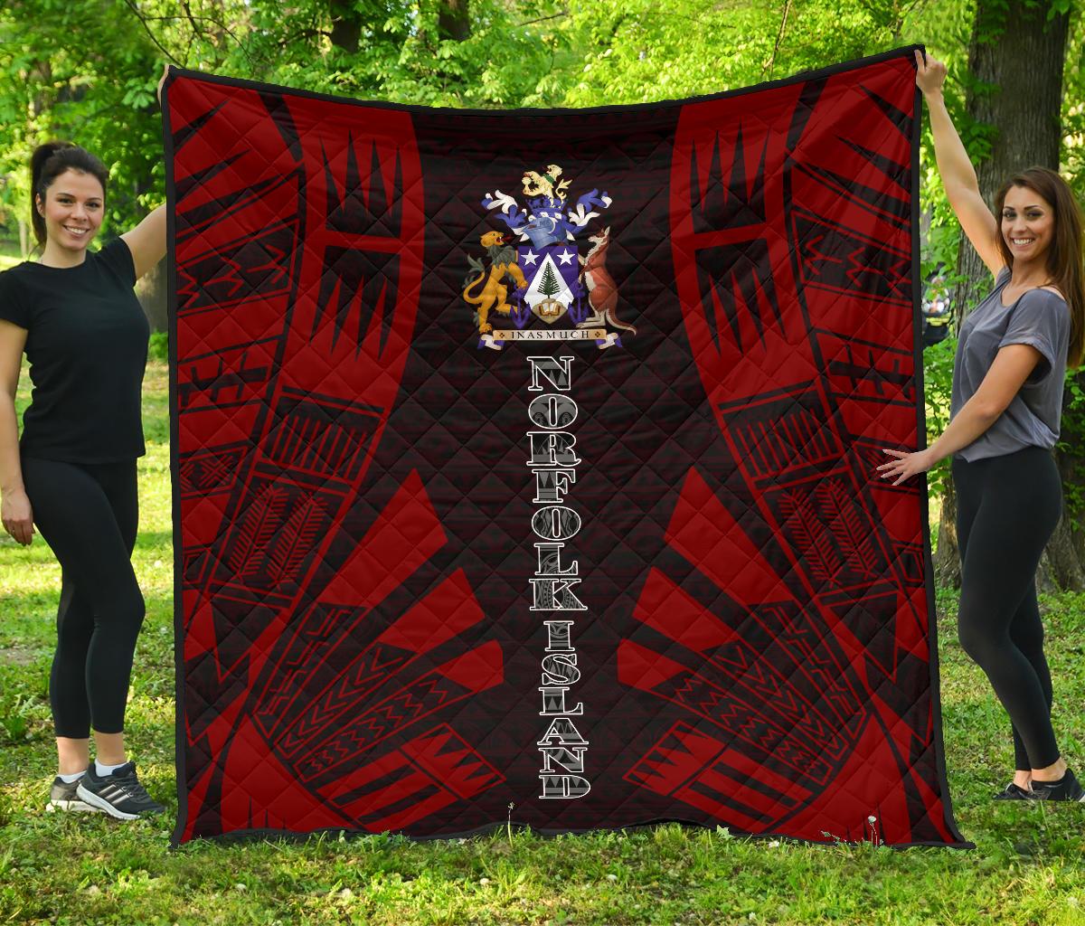 Norfolk Island Premium Quilt - Norfolk Island Coat Of Arms Polynesian Red Tattoo Red - Polynesian Pride