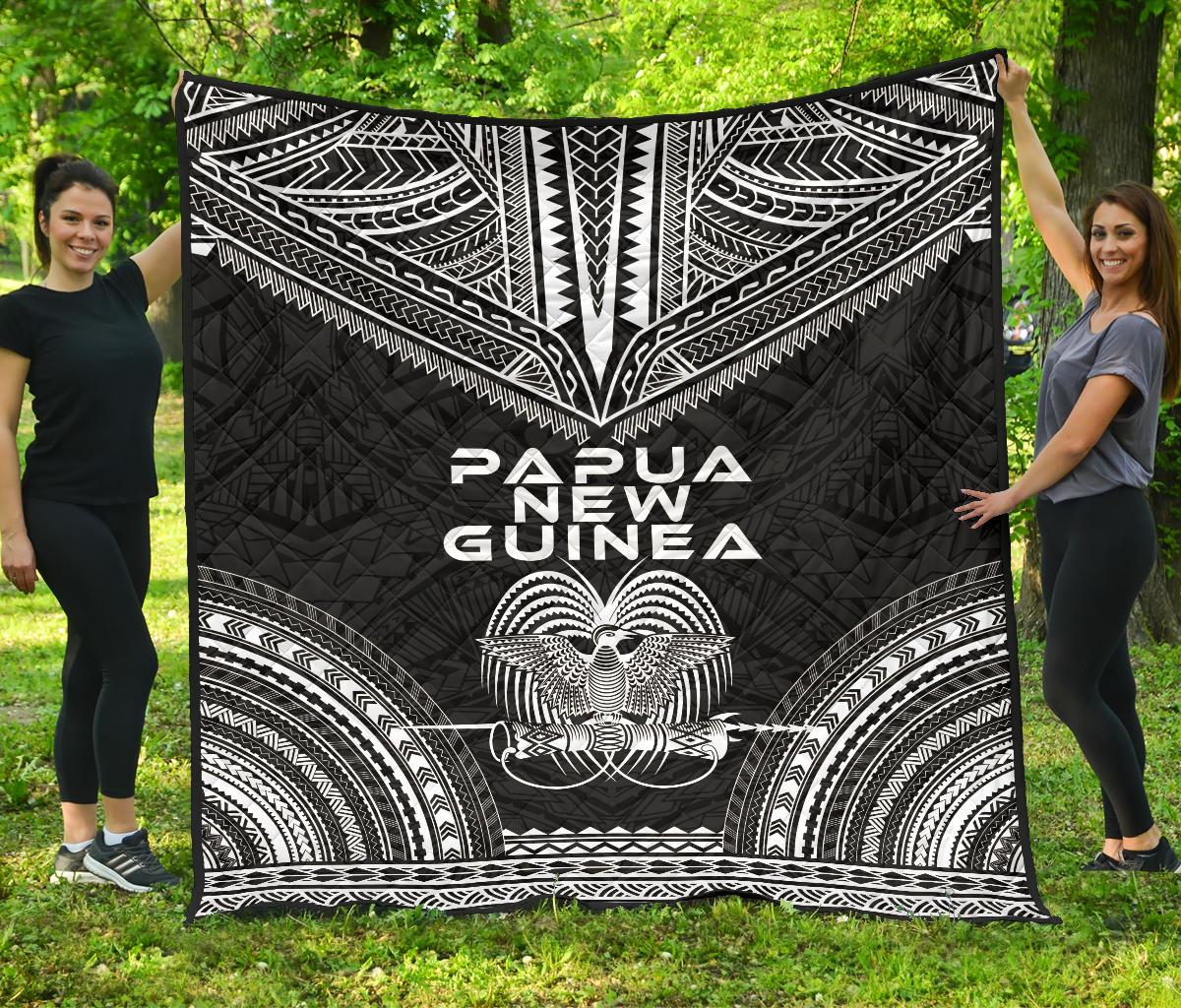 Papua New Guinea Premium Quilt - Papua New Guinea Coat Of ArmsPolynesian Chief Black Version Black - Polynesian Pride
