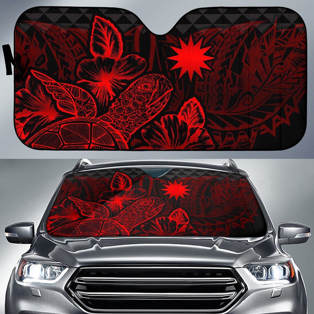 Nauru Auto Sun Shades Turtle Hibiscus Red Auto Sun Shade Universal Fit Red - Polynesian Pride