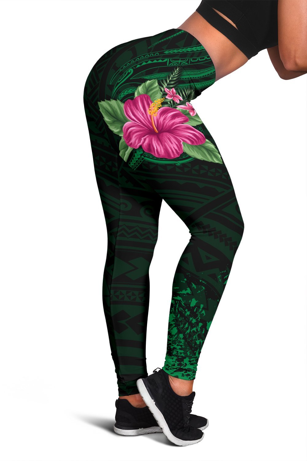 Hawaii Hibiscus Polynesian Kakau Green Legging - Dry Style - AH Green - Polynesian Pride