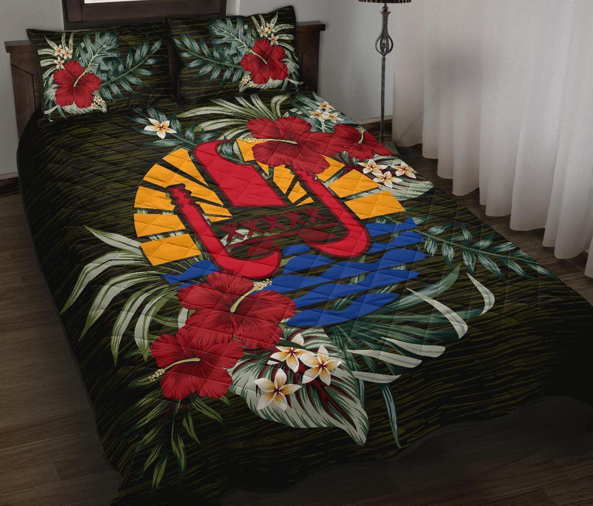 Tahiti Polynesian Quilt Bed Set - Special Hibiscus Black - Polynesian Pride