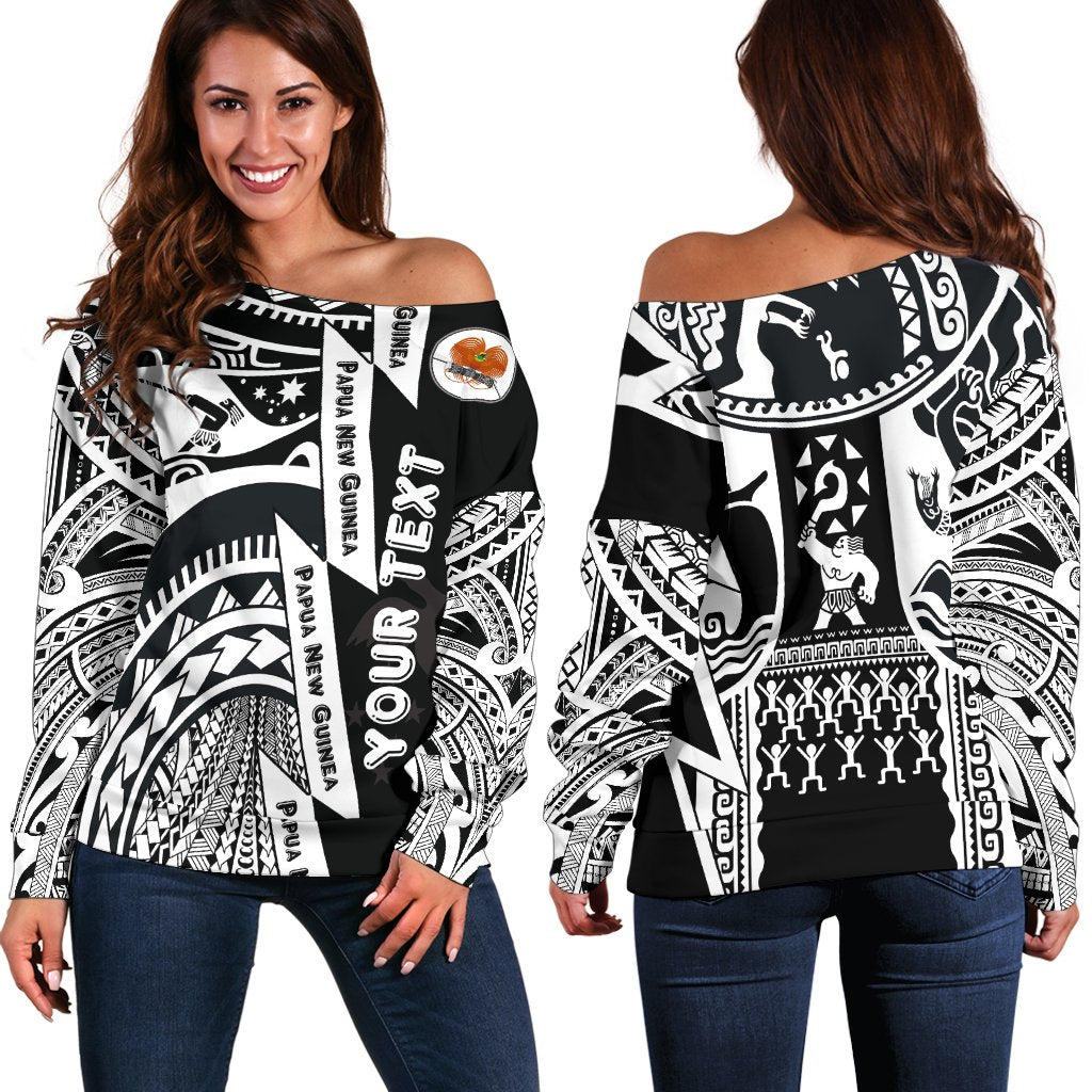 (Custom Personalised) Polynesian Guinea Women's Off Shoulder Sweaters - Moana Maui Tattoo With Coat Of Arm Guinea White White - Polynesian Pride