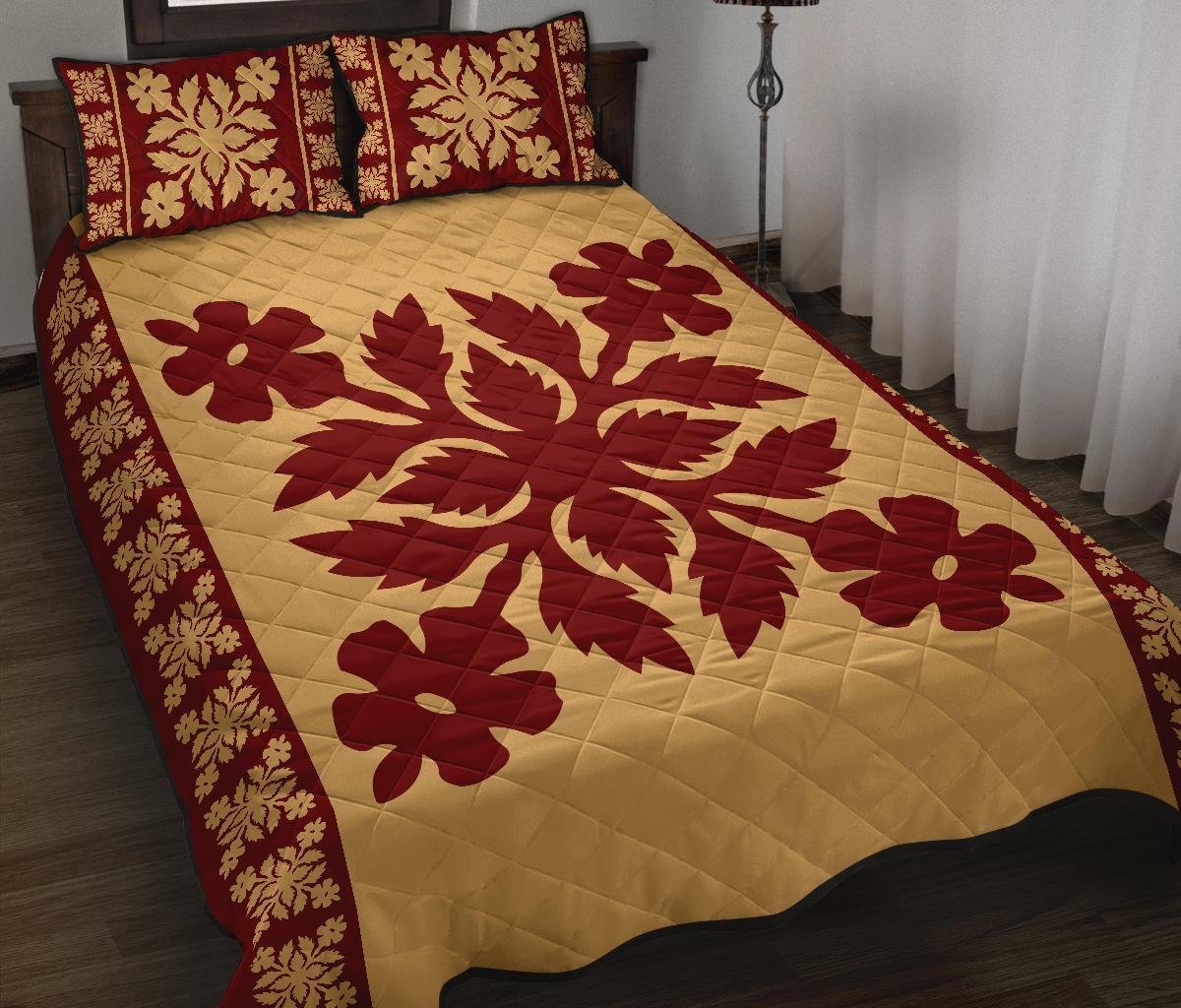 Hawaiian Quilt Pattern Flower Quilt Bed Set - Polynesian Pride