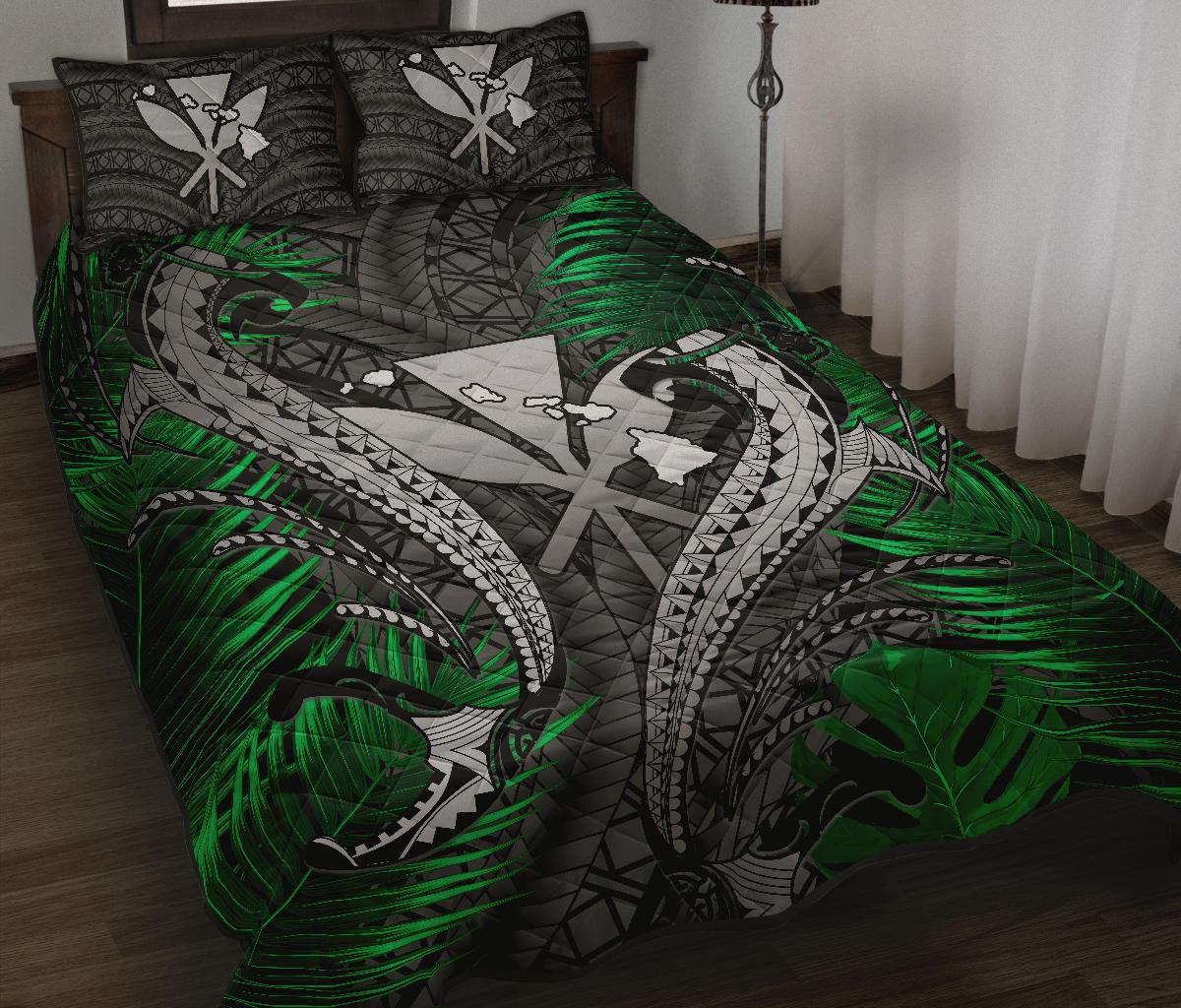 Hawaii Shark Polynesian Tropical Quilt Bed Set - Gray - Polynesian Pride