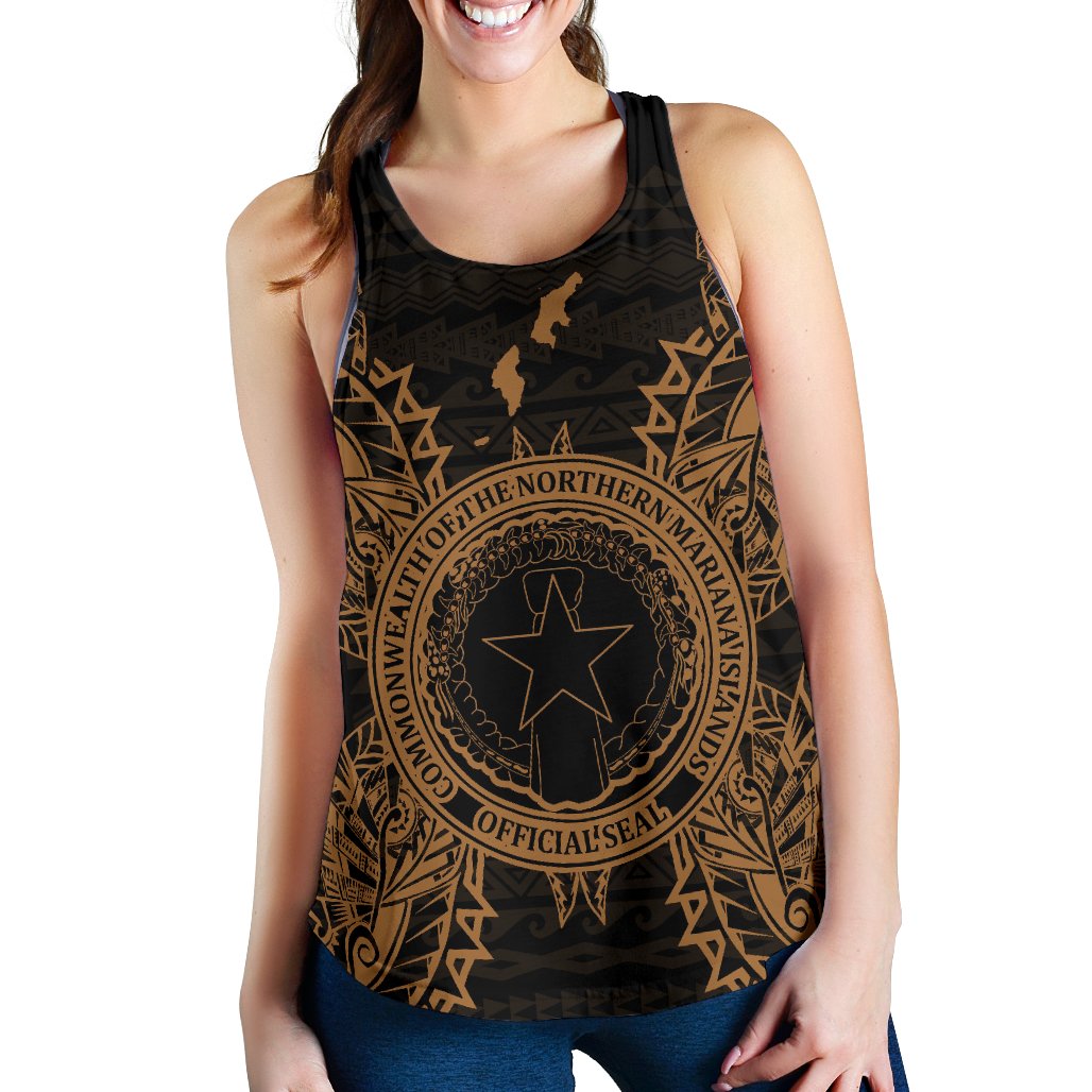 Northern Mariana Islands Polynesian Women Tank Top Map Gold Gold - Polynesian Pride