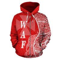 Wallis and Futuna Polynesian Zip up Hoodie Coconut Tree Red and White - Polynesian Pride