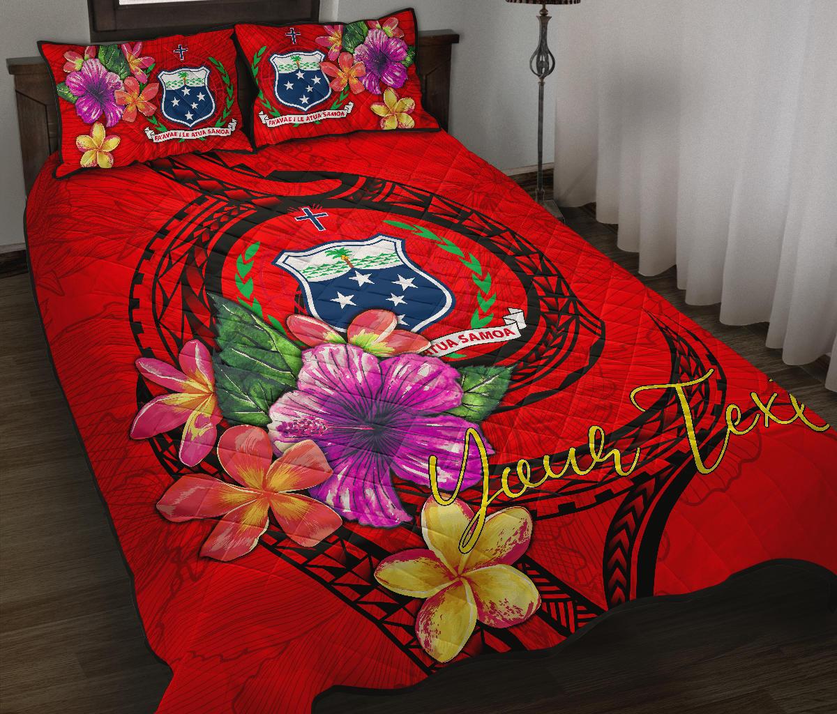 Samoa Polynesian Custom Personalised Quilt Bed Set - Floral With Seal Red Red - Polynesian Pride