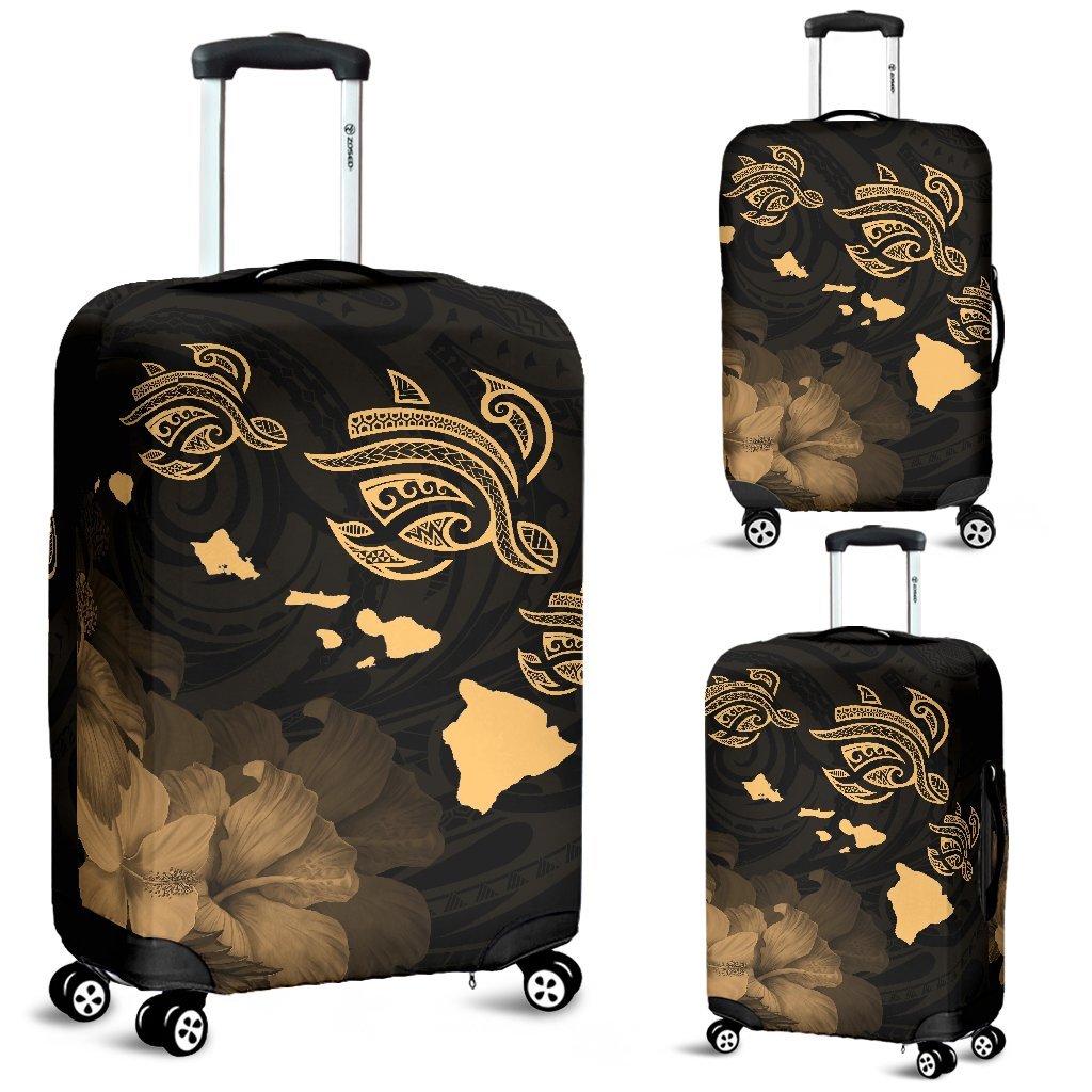 Hawaii Hibiscus Map Polynesian Ancient Gold Turtle Luggage Covers Gold - Polynesian Pride