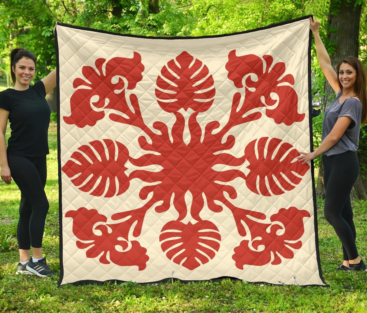 Hawaiian Kalo Pattern Premium Quilt - Green - Argu Style - AH Green - Polynesian Pride