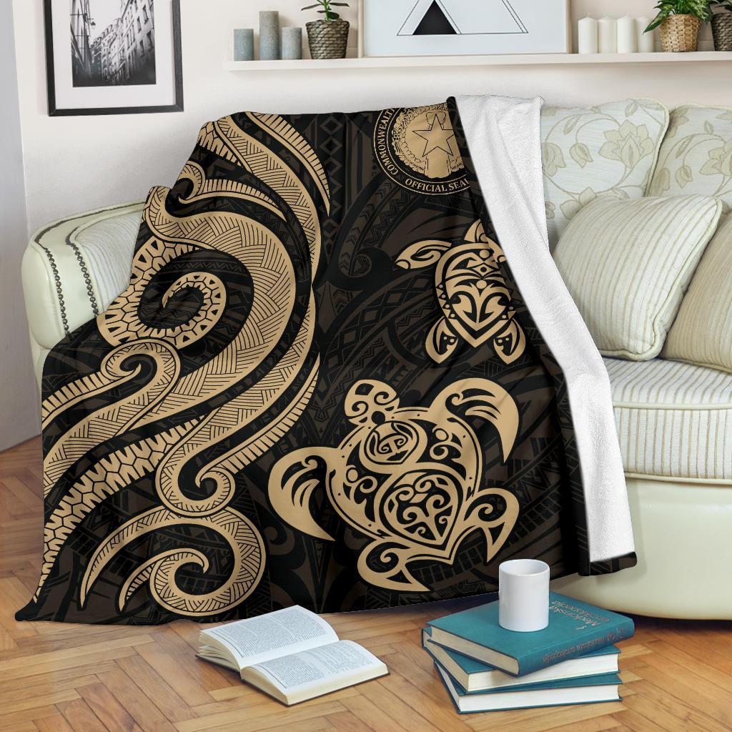 Northern Mariana Premium Blanket - Tentacle Turtle Gold White - Polynesian Pride