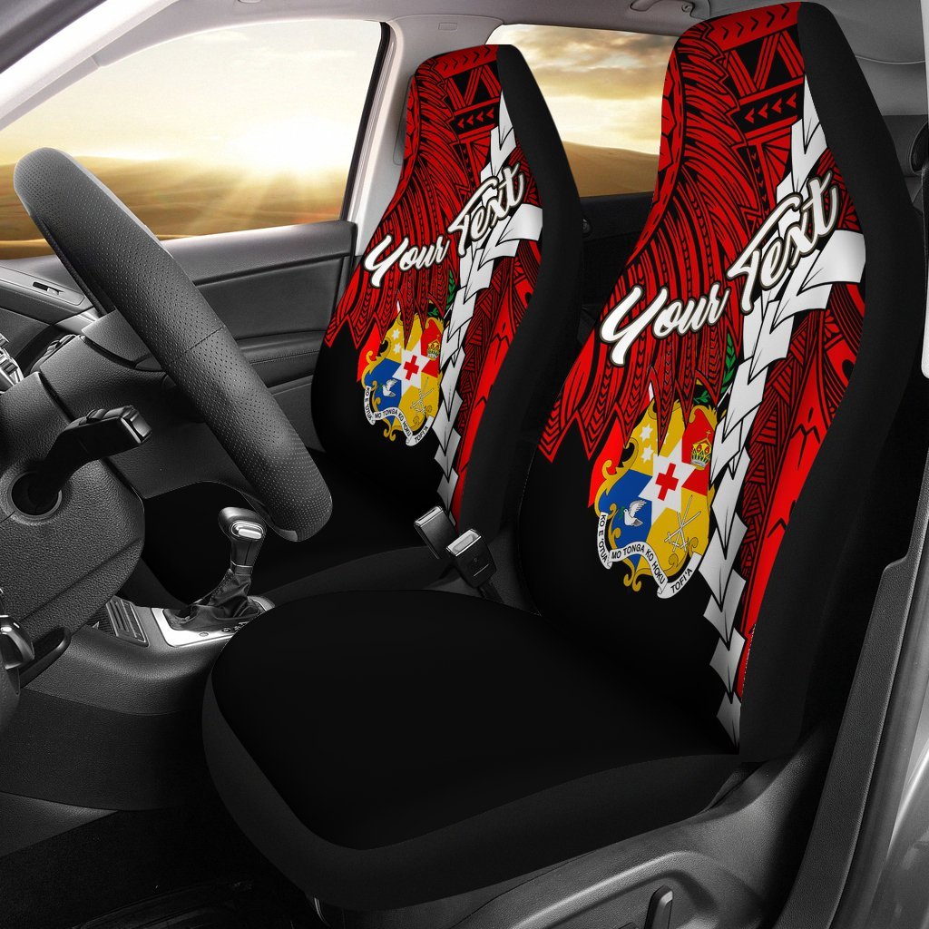 Tonga Polynesian Custom Personalised Car Seat Covers - Tribal Wave Tattoo Flag Color Universal Fit Red - Polynesian Pride