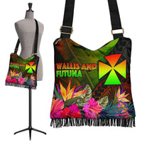 Wallis and Futuna Polynesian Crossbody Boho Handbag - Hibiscus and Banana Leaves - Polynesian Pride