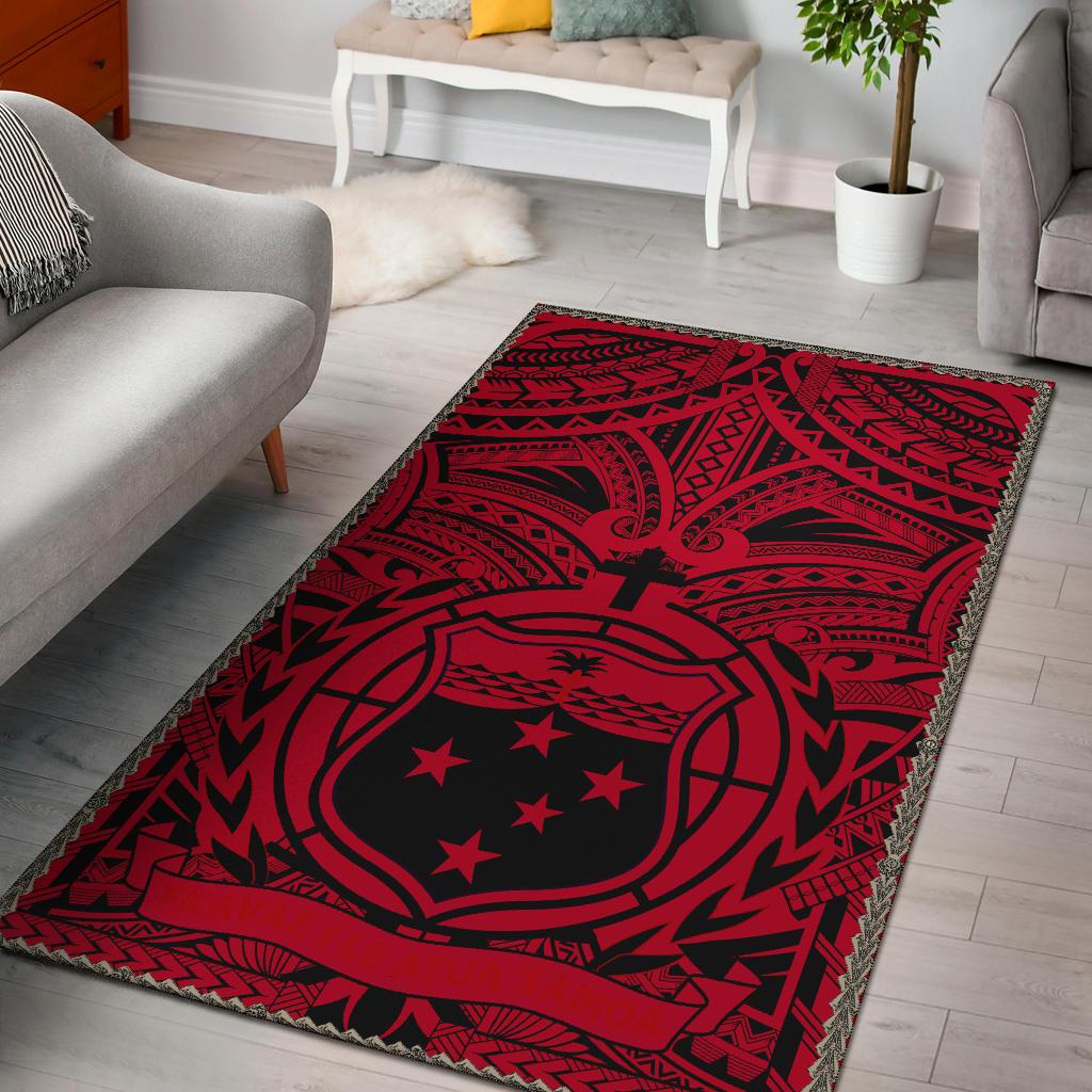 Samoa Area Rug, Samoa Coat Of Arm - Polynesian Tattoo (Red) - Polynesian Pride