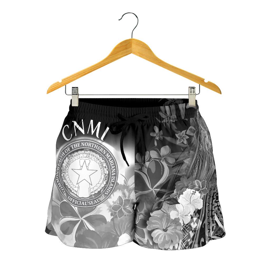 CNMI Women's Shorts - Humpback Whale with Tropical Flowers (White) - Polynesian Pride