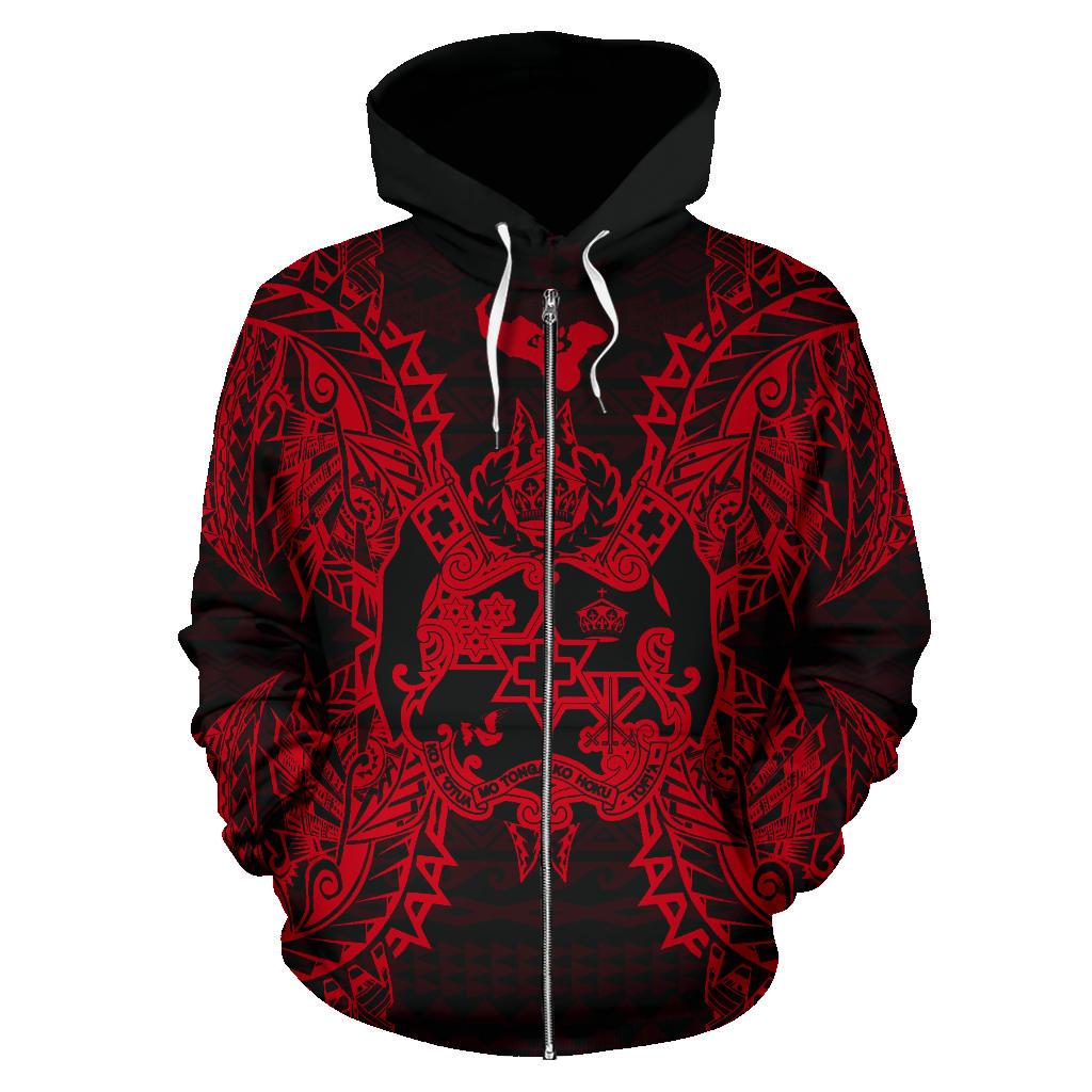 Tonga Polynesian All Over Zip up Hoodie Map Red - Polynesian Pride