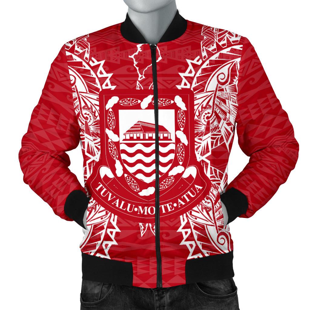 Tuvalu Polynesian Men's Bomber Jacket Map Red White Red - Polynesian Pride