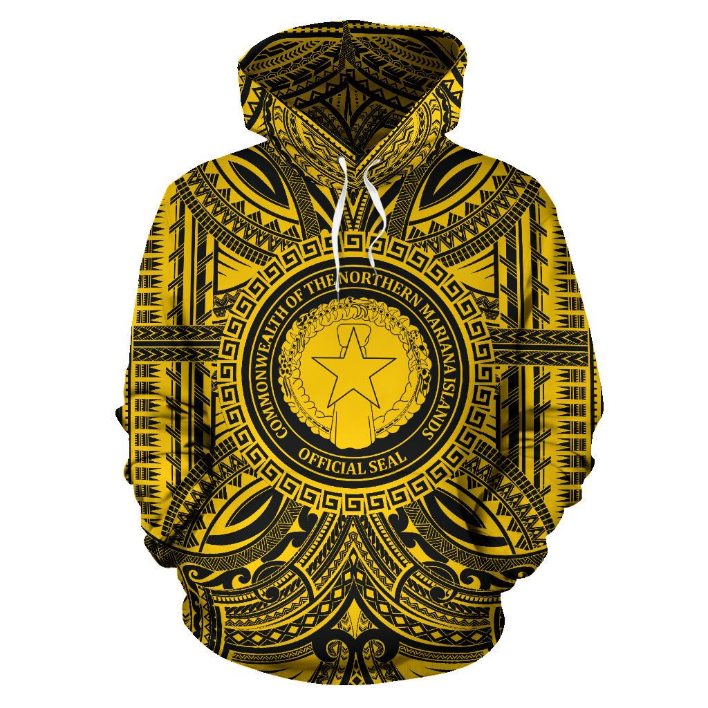 Northern Mariana Islands ll Over Hoodie Northern Mariana Islands Coat of rms Polynesian Gold Black Unisex Gold - Polynesian Pride