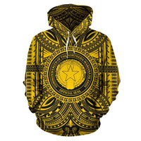 Northern Mariana Islands ll Over Hoodie Northern Mariana Islands Coat of rms Polynesian Gold Black Unisex Gold - Polynesian Pride